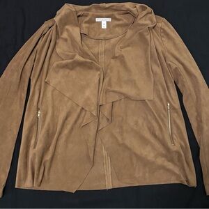 Dana Buchman Women’s Brown Faux Suede Blazer Waterfall Drape Front